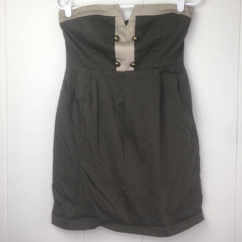 7 Military Brass Button Bustier Bodycon Dress